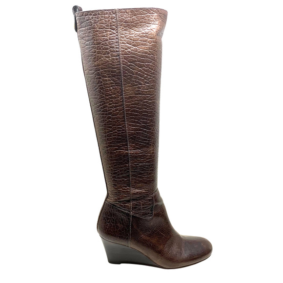 Tory Burch Dabney Knee High Wedge Boots Brown Croc Embossed Calf Leather Sz 6 - Picture 3 of 12